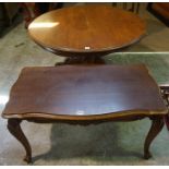 A Victorian Style Coffee Table, Having a circular top, raised on a baluster column and quadrapartite