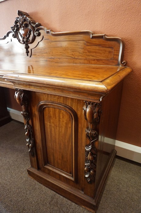 A Victorian Scottish Mahogany Pedestal Sideboard, Having a carved pediment, decorated with scrolls - Image 2 of 4