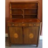 A George III Mahogany Inlaid Commode Chest, Having a hinged top enclosing a folding superstructure