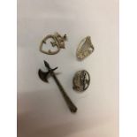 Four Silver Brooches, two include a Scottish luckenbooth brooch, and a brooch modelled as a