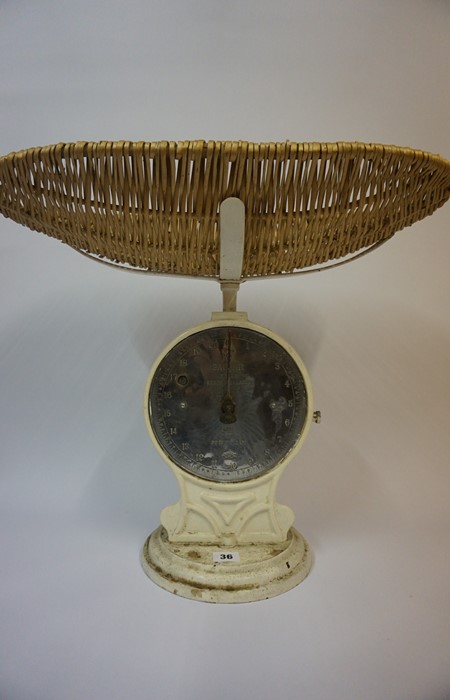 A Set of Vintage Trade Spring Balance Baby Scales by Salter, Having original basket top, stamped