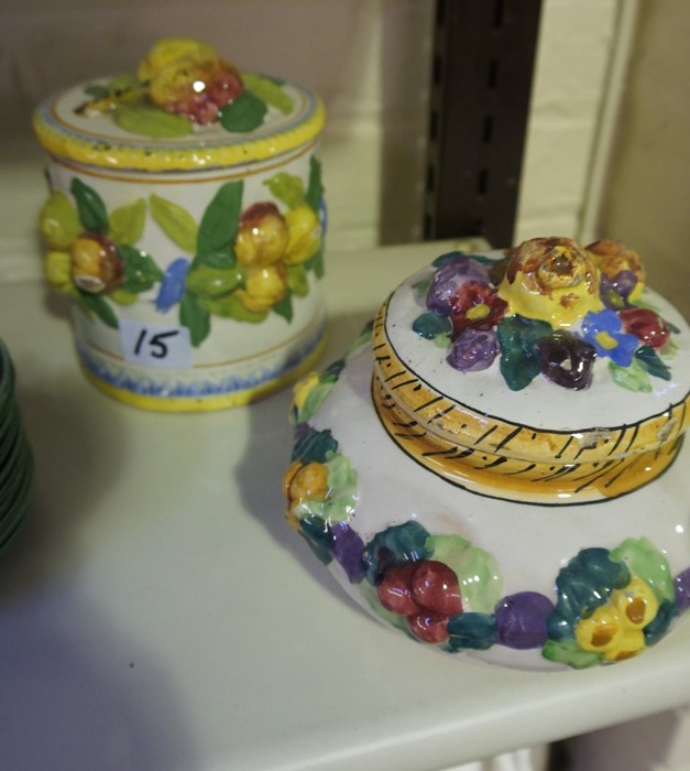 Five Pieces of Ceramics by Sarreguemines of France, Decorated with fruit to most pieces, on a yellow - Image 6 of 6