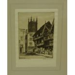 Peter Grahame "Butter Cross Ludlow" Etching, signed in pencil, 15cm x 11cm, framed, also with