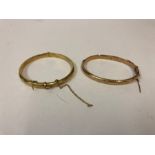 Two Ladies 9ct Gold Hollow Bangles, overall weight 13.4 grams, (2)