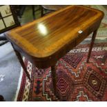 A Georgian Satinwood Inlaid Fold Over Tea Table, Enclosing a later green felt lined interior, raised