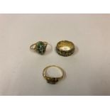 Two Yellow Metal Ladies Rings, Probably gold, to include a turquoise set ring, indistinctly