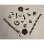 A Mixed Lot of Silver and White Metal Jewellery, To include a Continental silver flexible