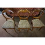 Three Matching Victorian Balloon Back Dining Chairs, Having later upholstered drop in seats, 89cm