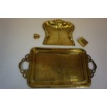A Quantity of Brass, To include assorted horse brasses, an Arts and Crafts crumb tray, an Indian