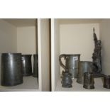A Quantity of Antique and Later Brass, Copper and Pewter, To include pewter tankards, a copper