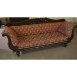 A Victorian Mahogany Scroll End Sofa, Upholstered in later floral fabric, 97cm high, 228cm wide,