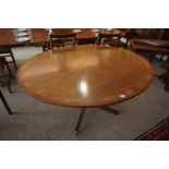A Mahogany Breakfast Table, In the manner of William Tillman, Having an oval snap action top,
