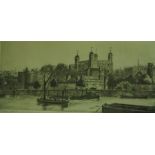 J.H.Wiley "The Tower London" Etching, 10cm x 22.5cm, signed in pencil, also with five other