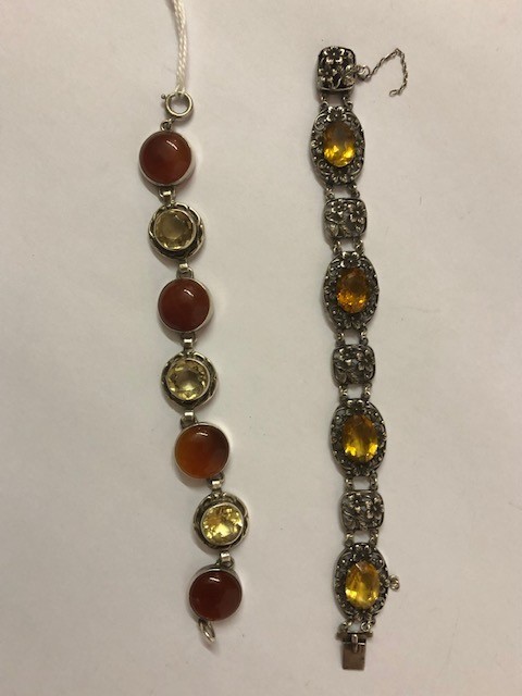 A Scottish Silver Mounted Flexible Bracelet, Set with four carnelian style cabochons and three - Image 4 of 4