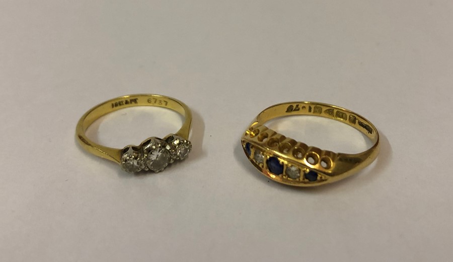 A Ladies 18ct Gold Gem Set and Diamond Ring, Set with three small gem stones and two small diamonds, - Image 3 of 3