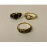 Two Late Victorian 9ct Gold and Gem Set Rings, Also with a yellow metal ring, probably gold, overall