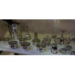 A Quantity of Silver Plated Wares, To include a bottle holder, a set of six bottle slides /