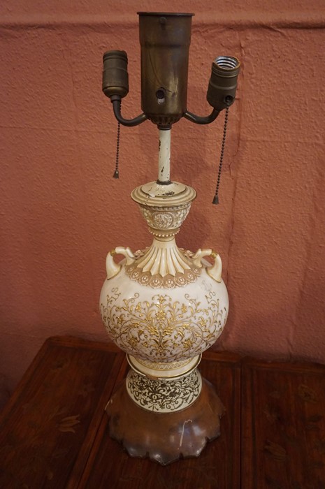 A Porcelain Vase / Lamp by Royal Worcester, circa late 19th century, converted, decorated with