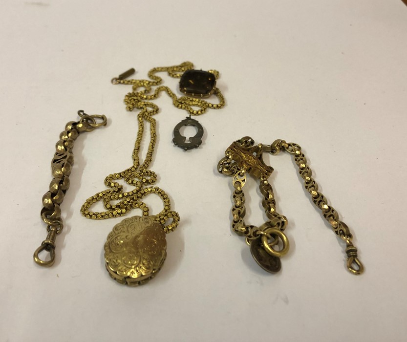 A Mixed Lot of Gold and Yellow Metal Jewellery, To include a box link chain, also with a yellow
