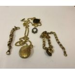 A Mixed Lot of Gold and Yellow Metal Jewellery, To include a box link chain, also with a yellow