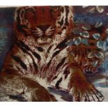 An Indian Style Rug, Decorated with a large panel of a tiger, on a blue and white ground, 165cm x