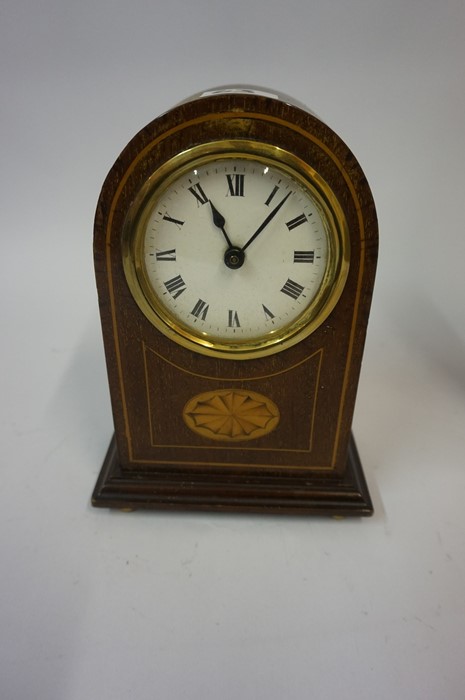 A Junghans Mahogany Cased Mantel Clock, with key, 30cm high, also with an Edwardian inlaid mantel - Image 2 of 3