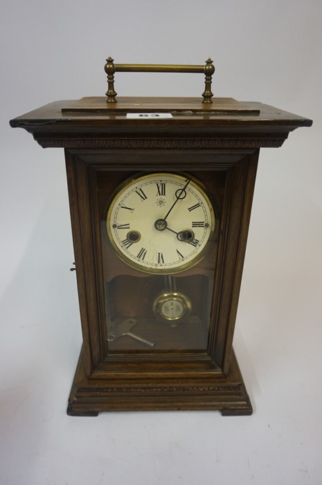 A Junghans Mahogany Cased Mantel Clock, with key, 30cm high, also with an Edwardian inlaid mantel - Image 3 of 3