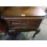 A Pair of French Style Mahogany Bedside Cabinets, Having a single drawer, raised on cabriole legs,