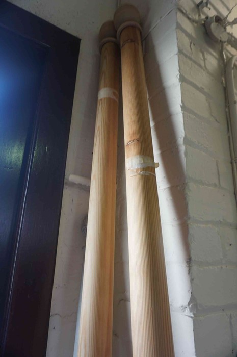 A Pair of Natural Wood Curtain Poles, Approximately 267cm wide, also with fittings, and a French