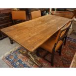 An Oak Refectory Table, Having a detachable plank top, 75cm high, 168cm long, 82cm wide, also with