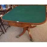 A Georgian Mahogany Fold Over Tea / Games Table, Having a later green felt interior, decorated