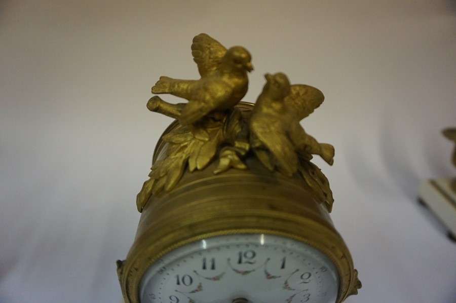 A French Gilt Metal and Marble Three Piece Clock Garniture, circa late 19th century, The drum head - Image 5 of 5