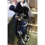 A Set of Dunlop Golf Clubs with Bag, also with a golf trolley, and two folding picnic chairs, (a