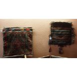 Two Persian Hand Knotted Saddle Bags, Having geometric decoration to one example, on brown and red