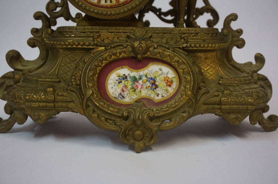 A French Gilt Metal Mantel Clock, circa late 19th century, Decorated with a standing maid next to - Image 2 of 5