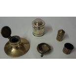 A Silver Inkwell, Hallmarks for Birmingham, having glass insert, also with a silver caddy with