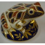 A Royal Crown Derby Paperweight, Modelled as a frog, silver button to underside, 8cm highCondition