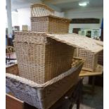 Four Wicker Baskets, Various sizes, largest 33cm high, 95cm wide, (4)