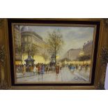 Jan Bleu (French School 20th century) "Parisian Street Scene" Oil on Canvas, signed to lower