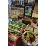 A Mixed Lot of Sundry Items, to include French shabby chique style wicker baskets, a set of