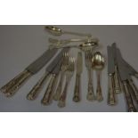 A Quantity of Silver Handled and Silver Plated Kings Pattern Cutlery, to include seven silver