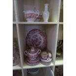 A Mixed Lot of Glass, China and Pottery, to include decanters, jugs, a Spanish style red printed