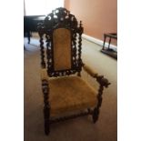 An Oak Throne Armchair, circa early 20th century, Decorated with carved griffins and animal head