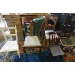 A Mixed Lot of Chairs, To include a green upholstered elbow chair, bedroom chairs etc, (6)