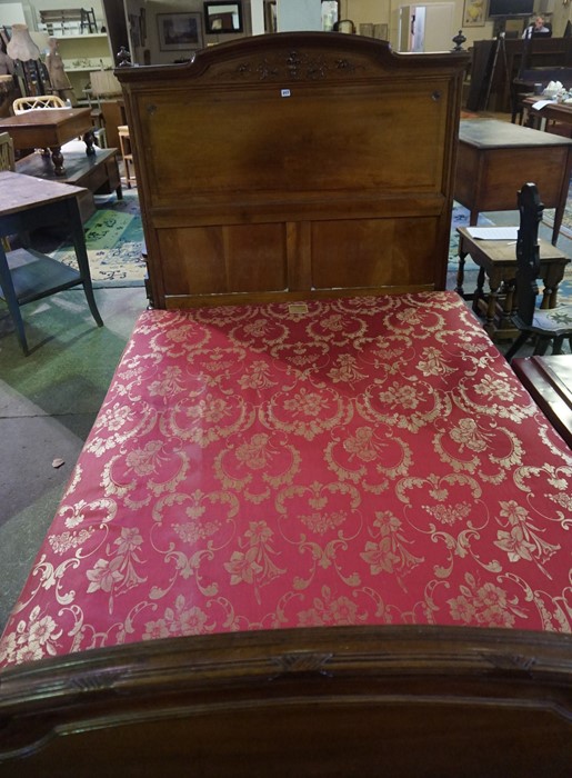 A Continental Mahogany Double Bed, with base, purchased in Belgium, assembled, 4.3ft wide