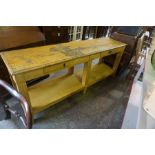 A French Yellow Painted Side / Hall Table, Having two tiers, with two drawers to the front, 80cm