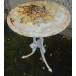 A Victorian Design White Painted Cast Iron Garden Table, Having a circular top, raised on tripod