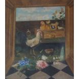 A Decorative Dutch Summer Fireplace Insert, in the form of an oil on canvas, depicting chickens,