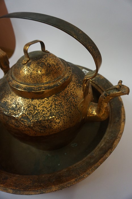 A Large Copper Tea Kettle, stamped C.E.E, 41cm high, also with a similar large bowl, (2) - Image 2 of 3