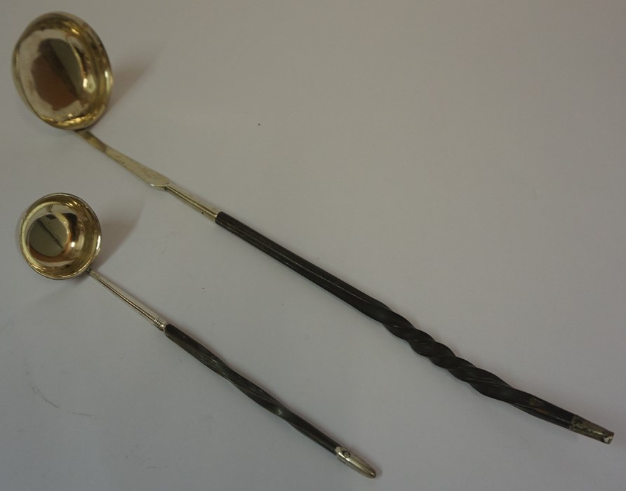 Two Silver Toddy Ladles, Having whalebone style handles, indistinctly stamped to underside of larger